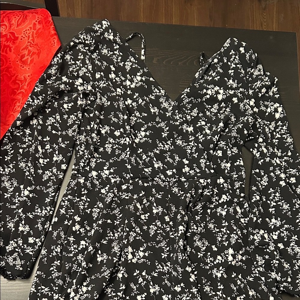 Floral Black and White Women's romper